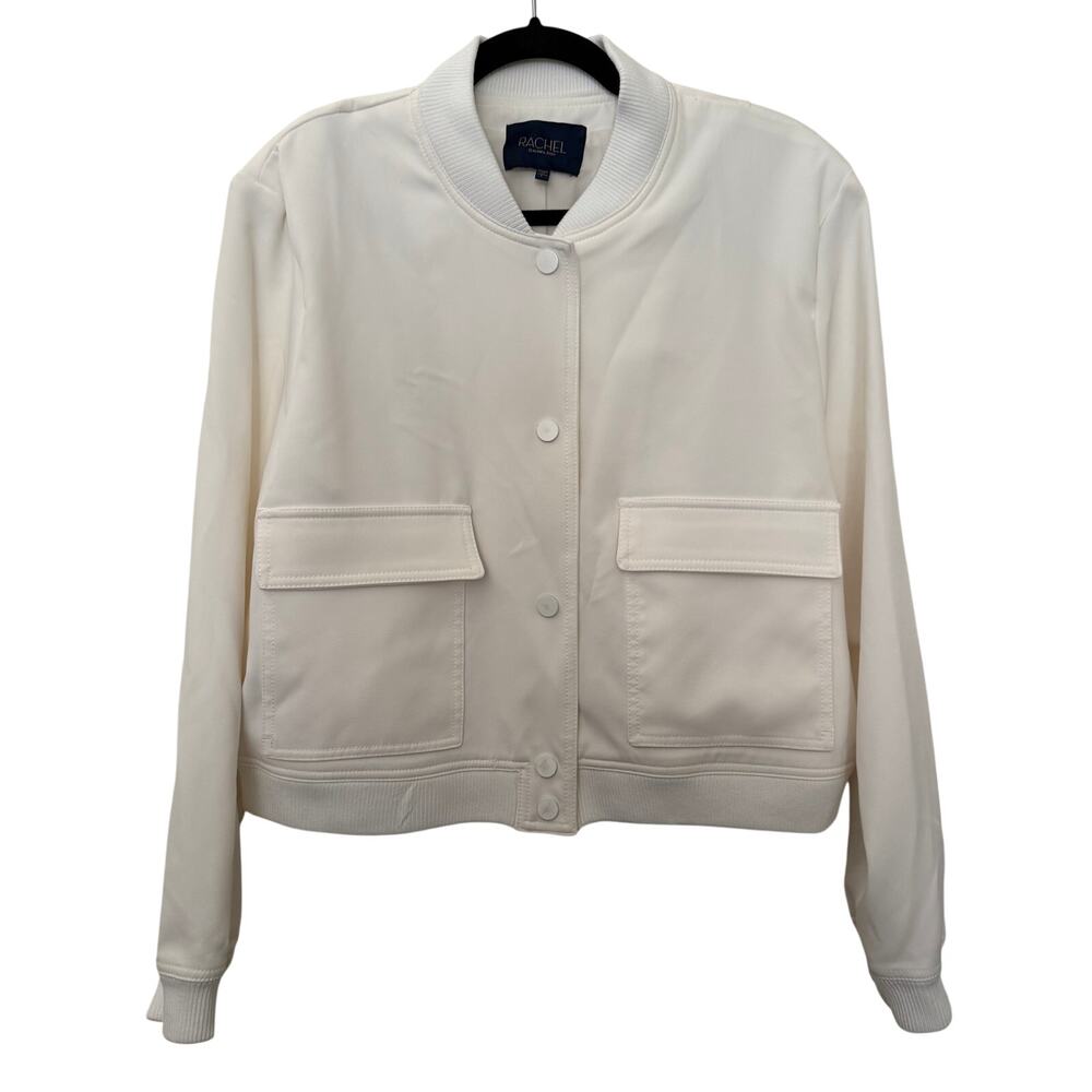 Rachel Roy White Cropped Boxy Bomber Jacket Padded Shoulders Large Old Money